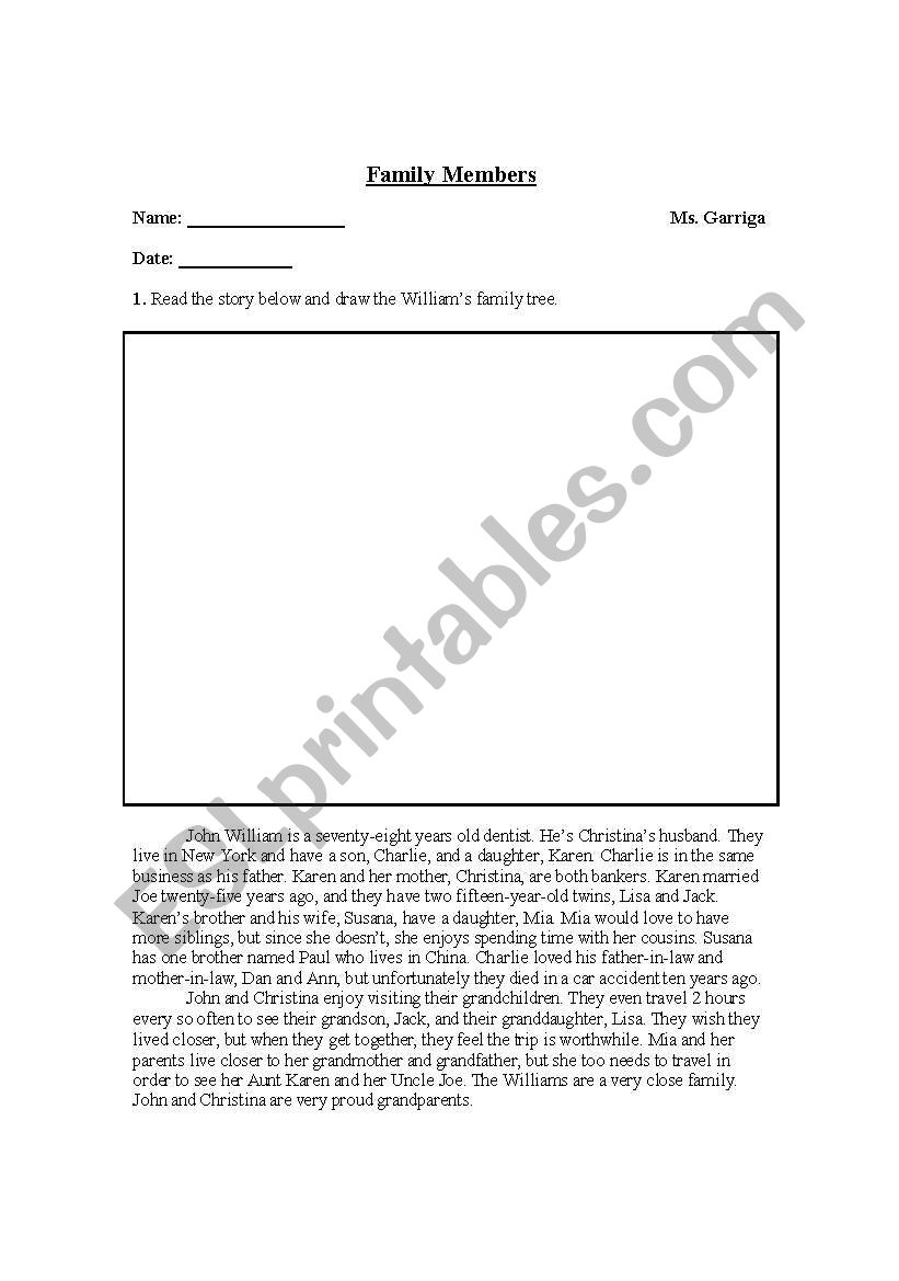 Family Story worksheet