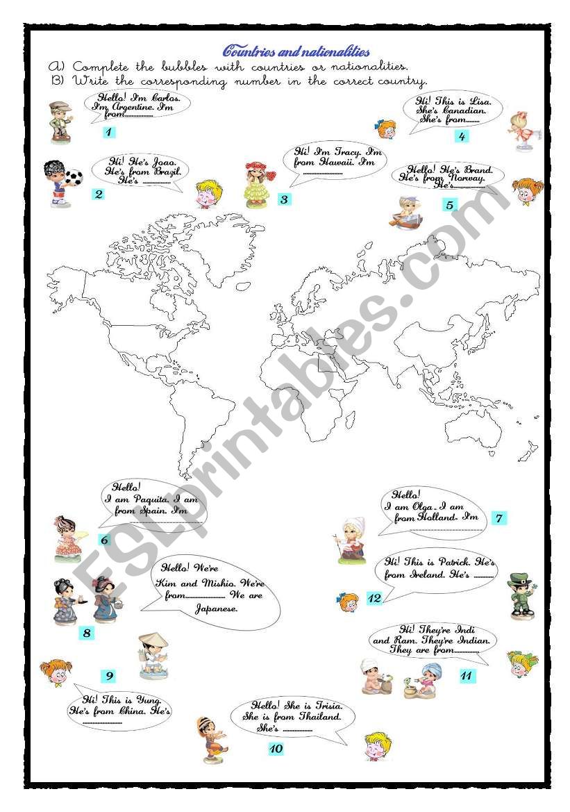 COUNTRIES AND NATIONALITIES worksheet