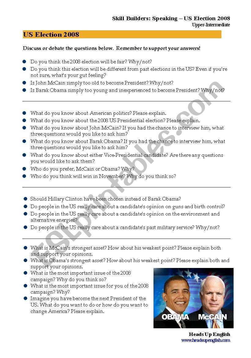 US Election 2008 worksheet