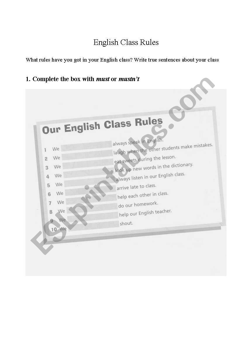 English Class Rules worksheet