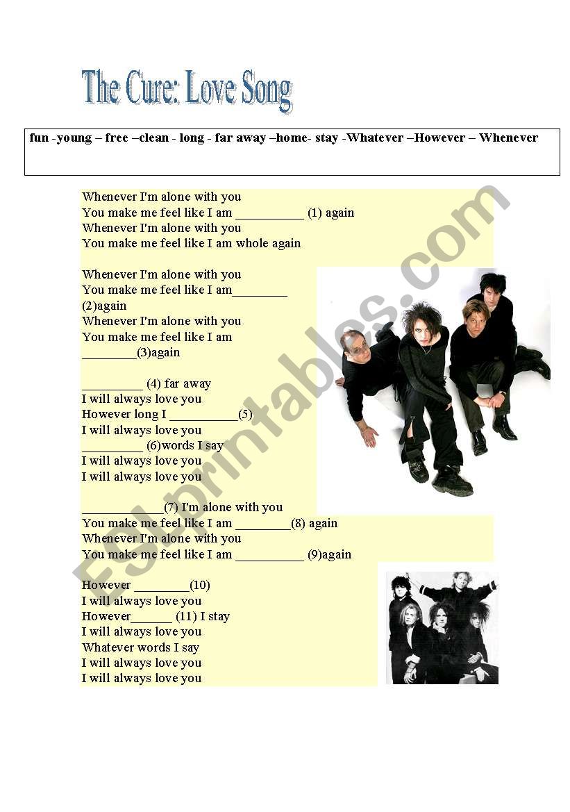 THE CURE  LOVE SONG worksheet
