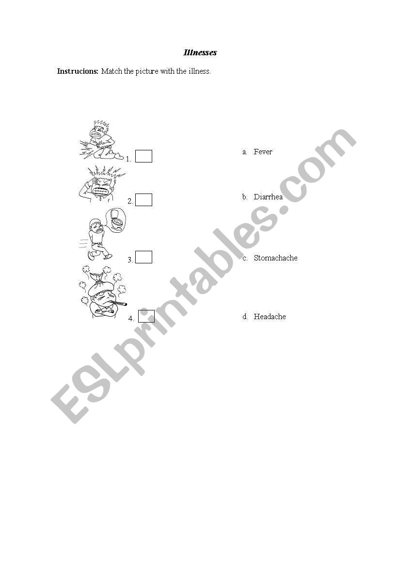Illnesses Matching worksheet