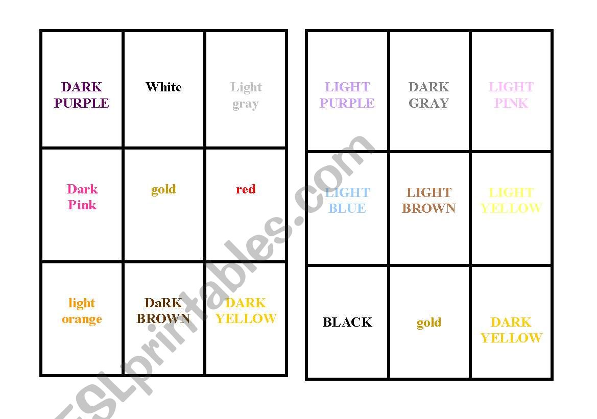 A colorful bingo worksheet