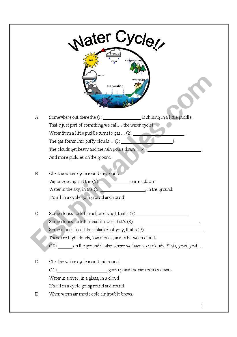 Water Cycle Song (with fill in the blanks) - ESL worksheet by Within Water Cycle Worksheet Answer Key