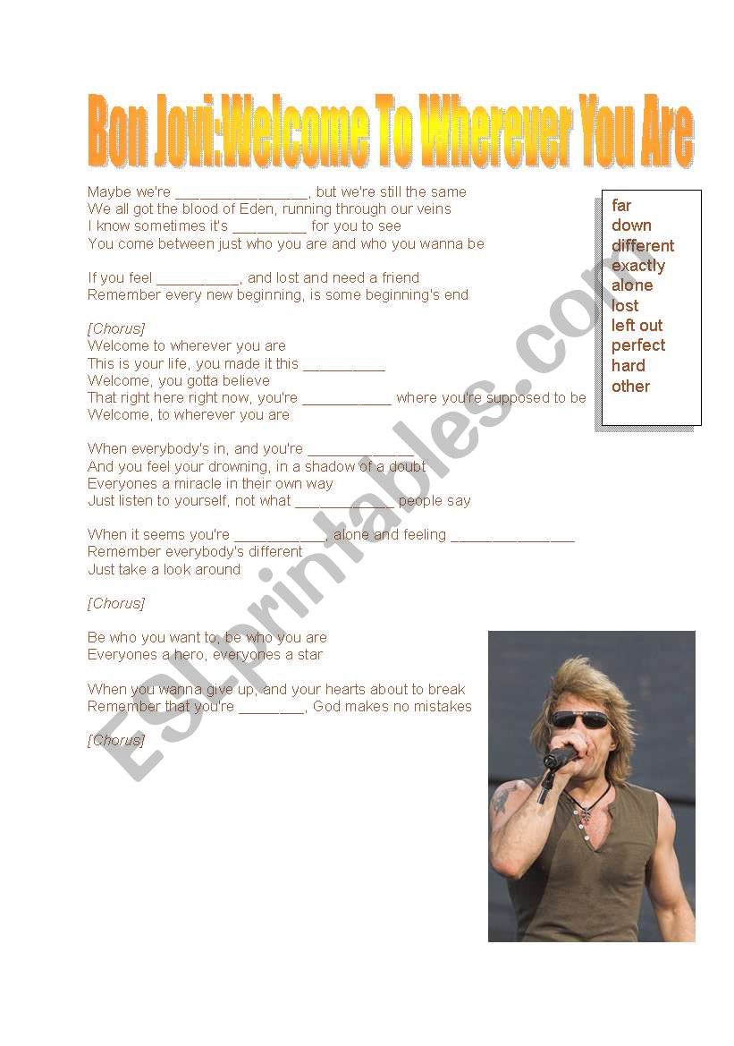 Welcome to wherever you are worksheet