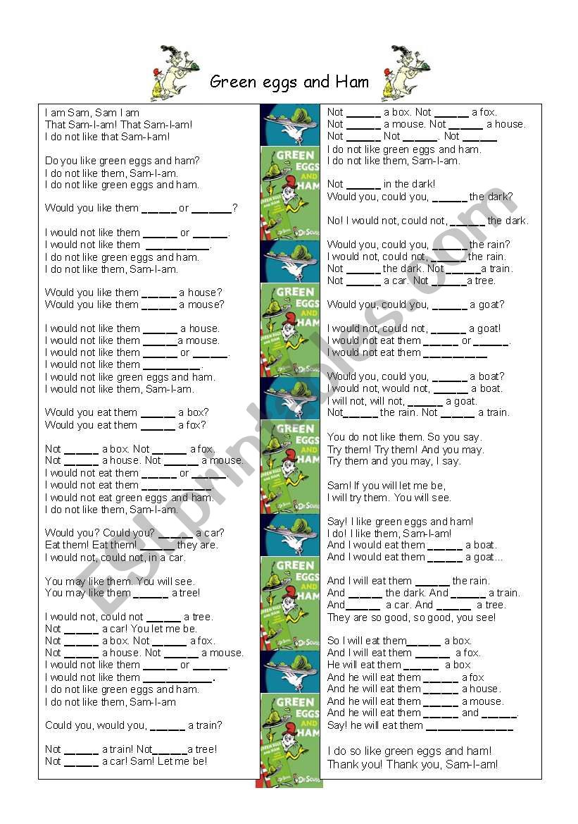 Green eggs and ham worksheet