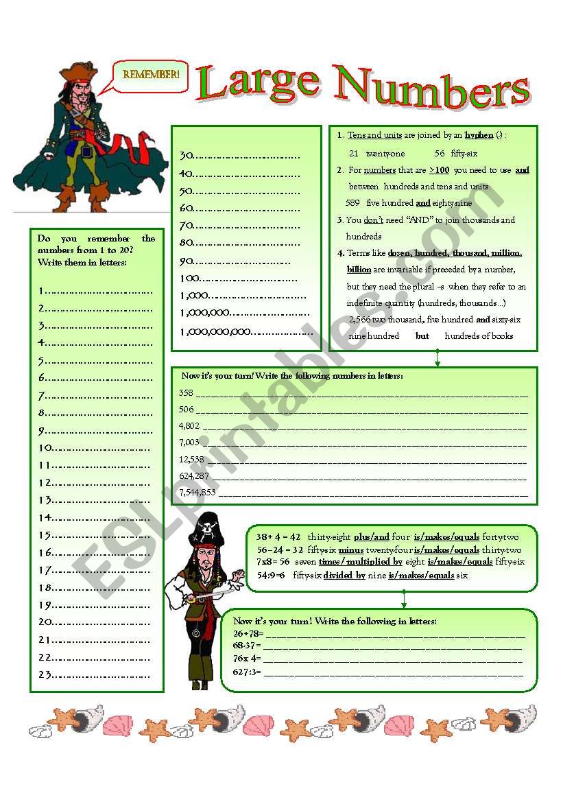 Large numbers worksheet