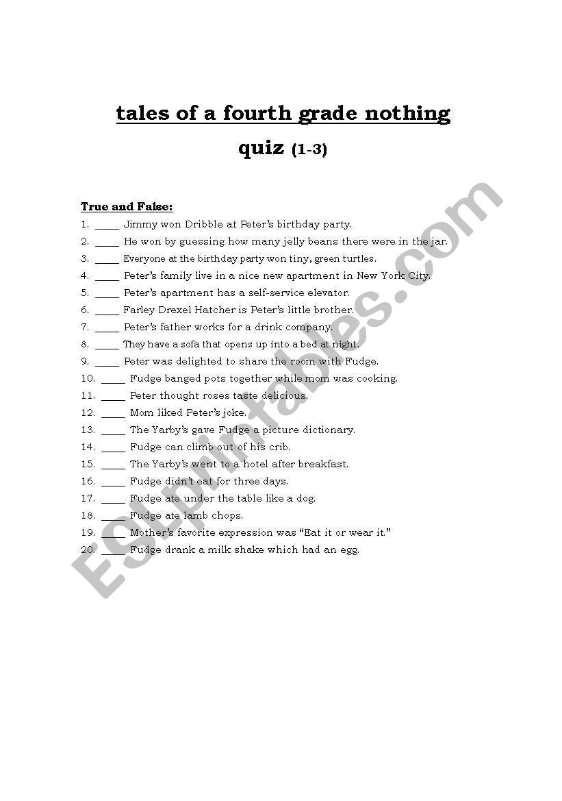 tales of fourth grade nothing quiz 1