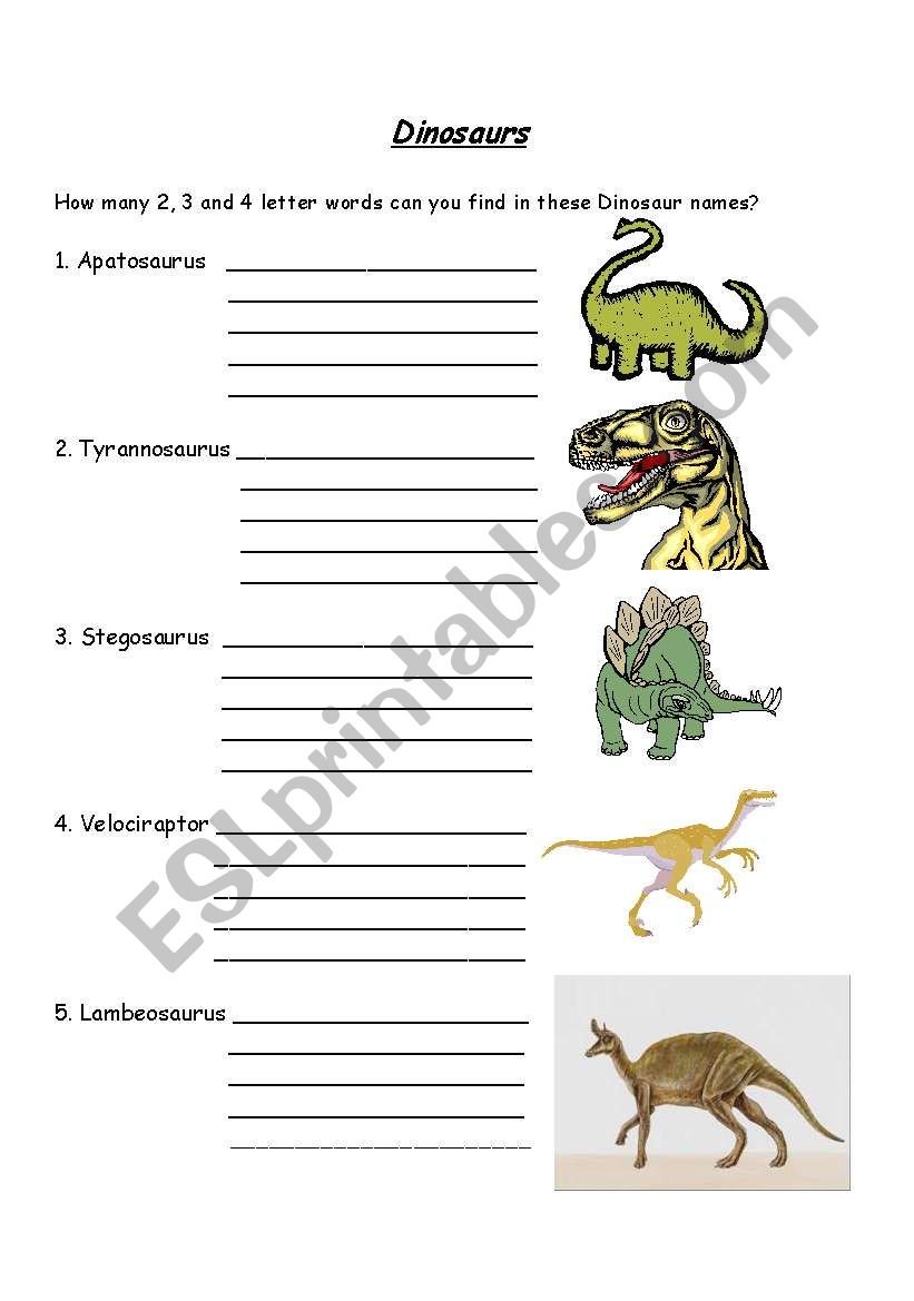 Dinosaurs worksheet