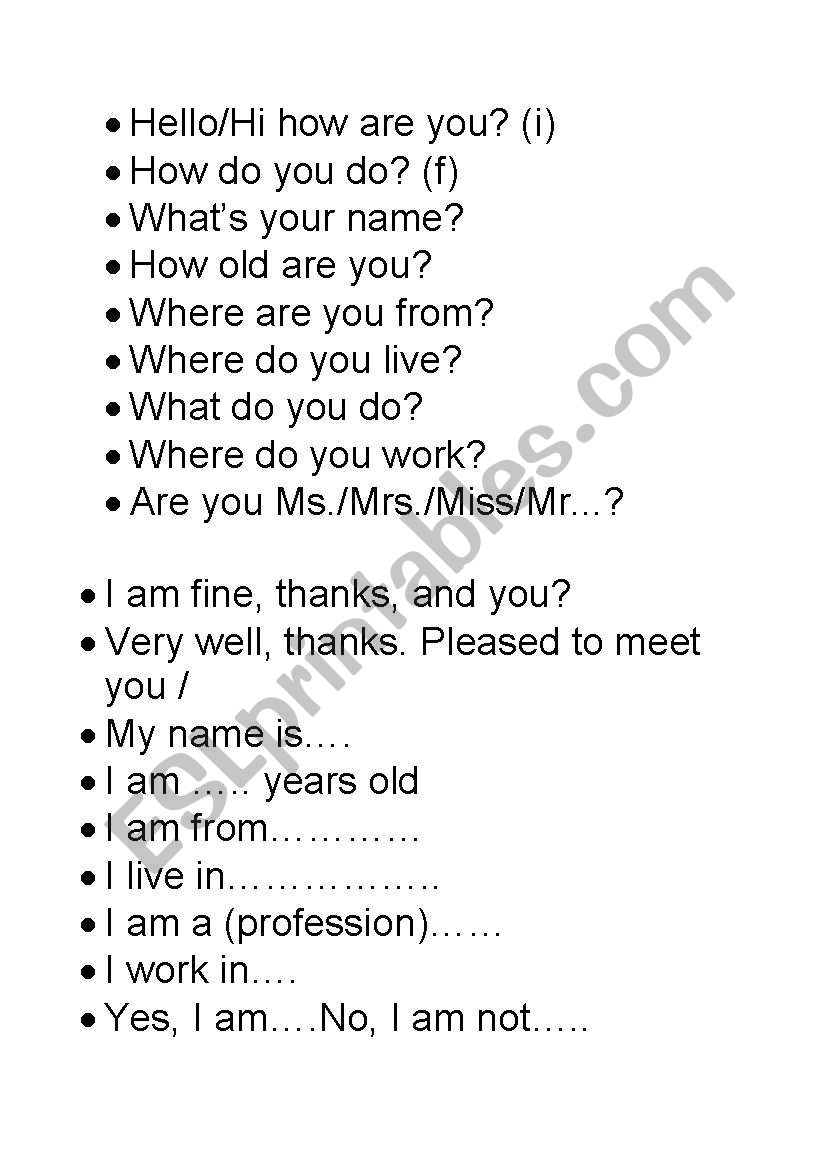 introductions first lesson worksheet