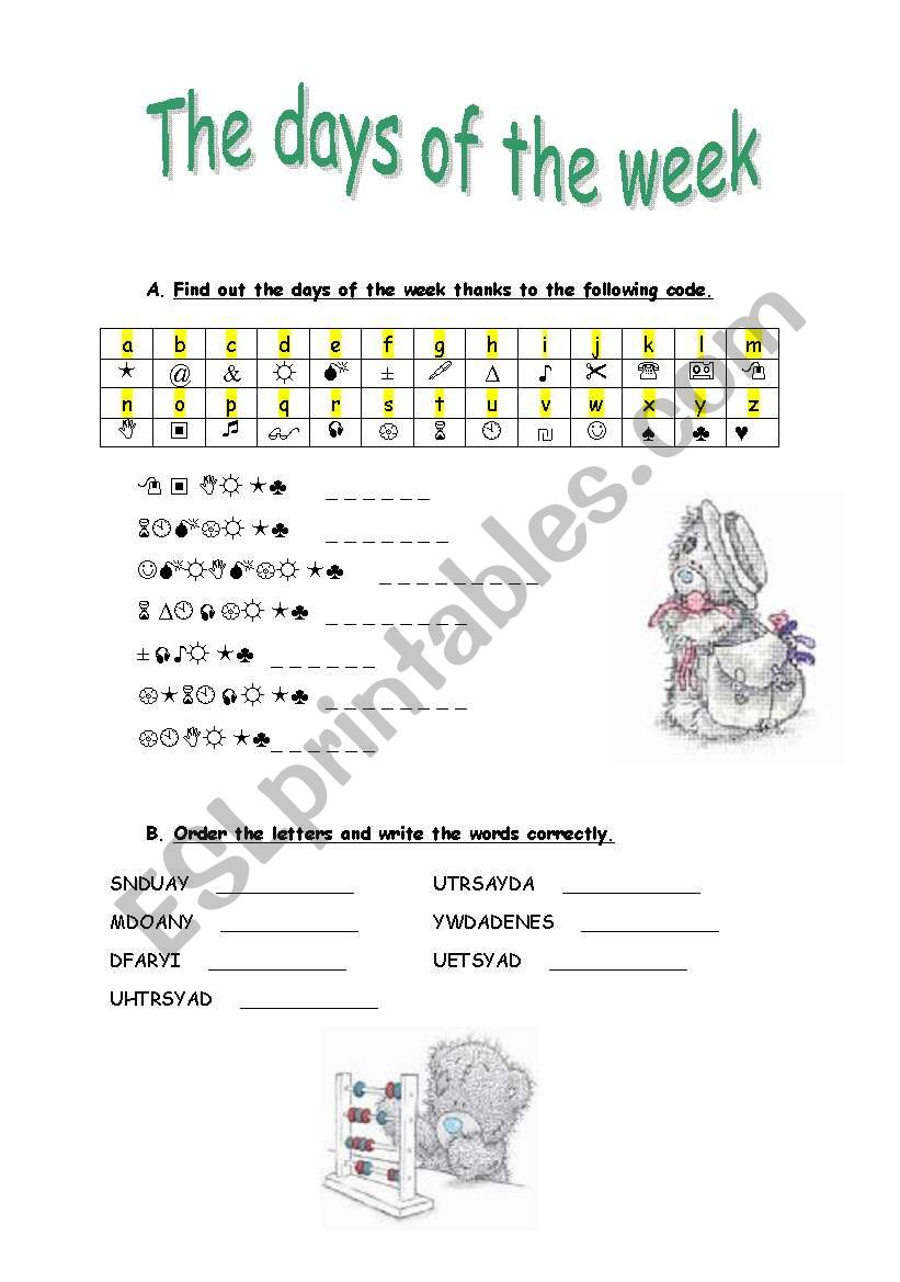 The days of the week worksheet