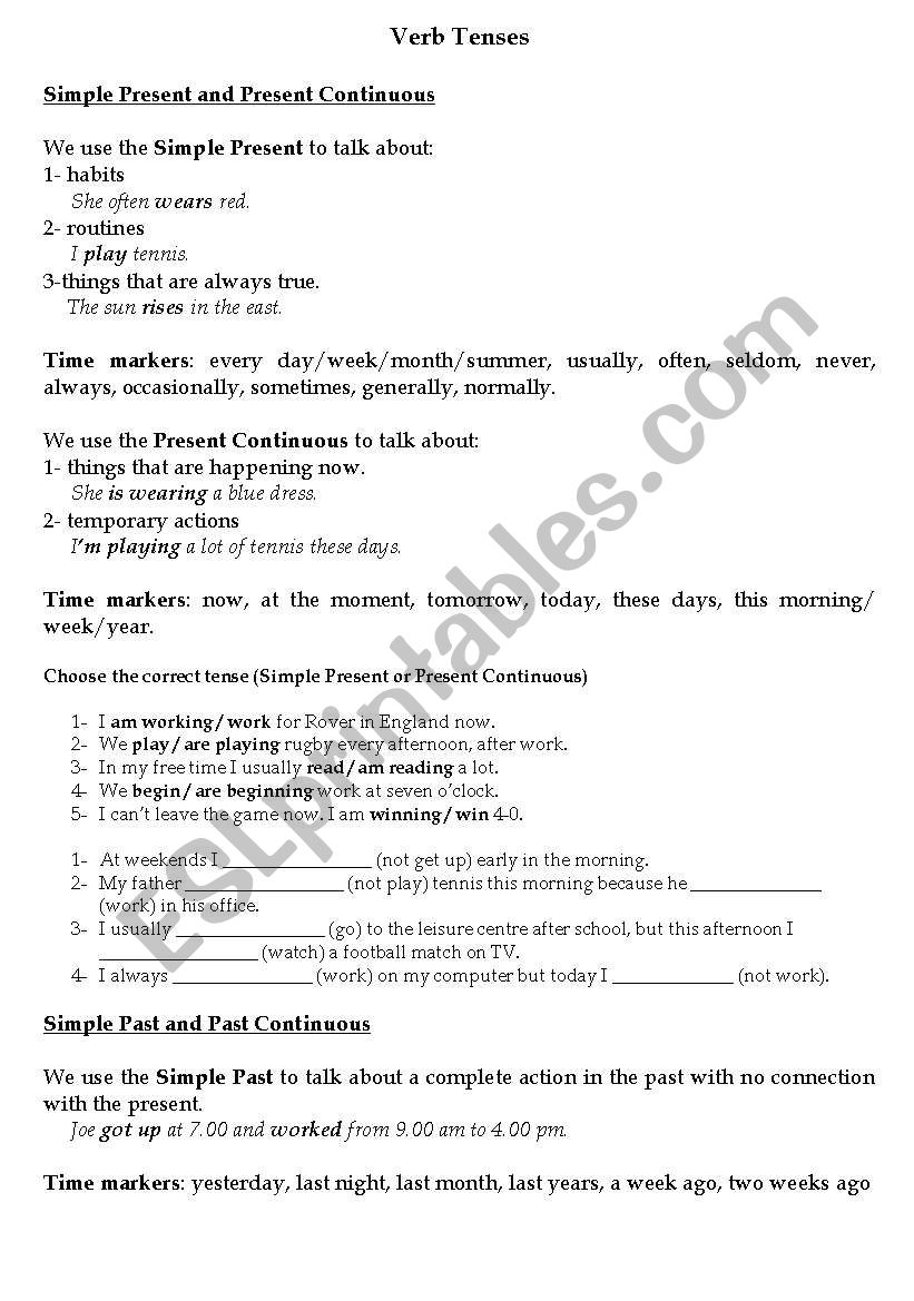 Verb tenses worksheet