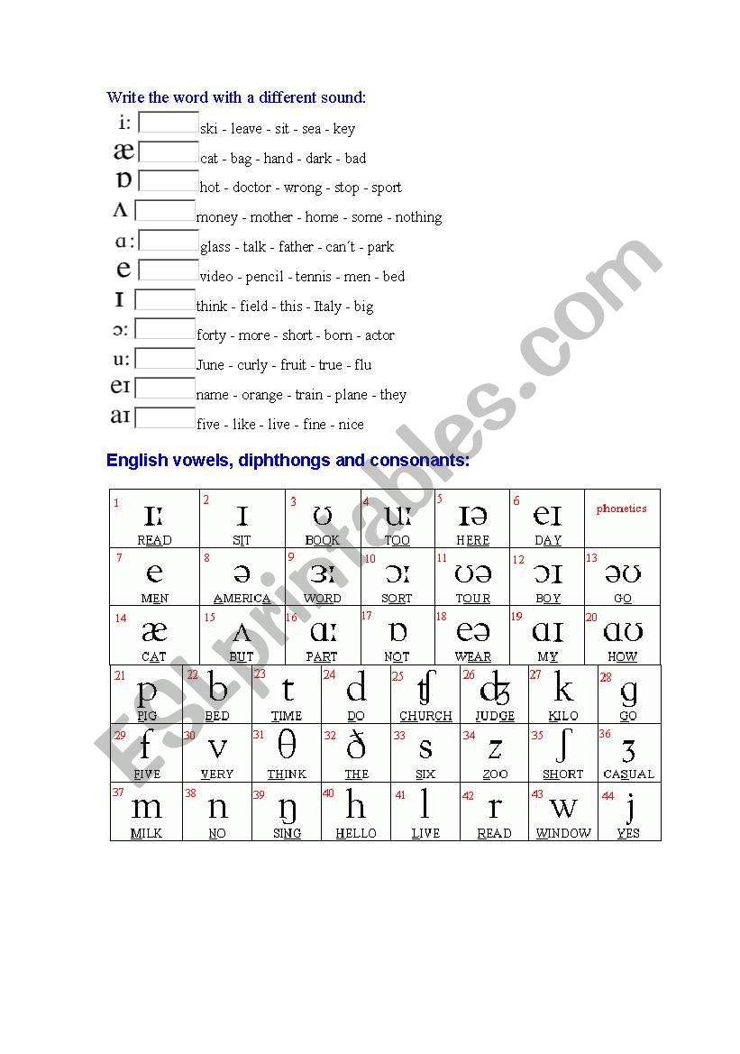 phonetics worksheet