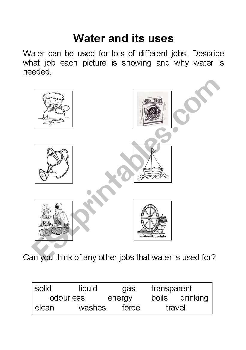 Water and its uses worksheet