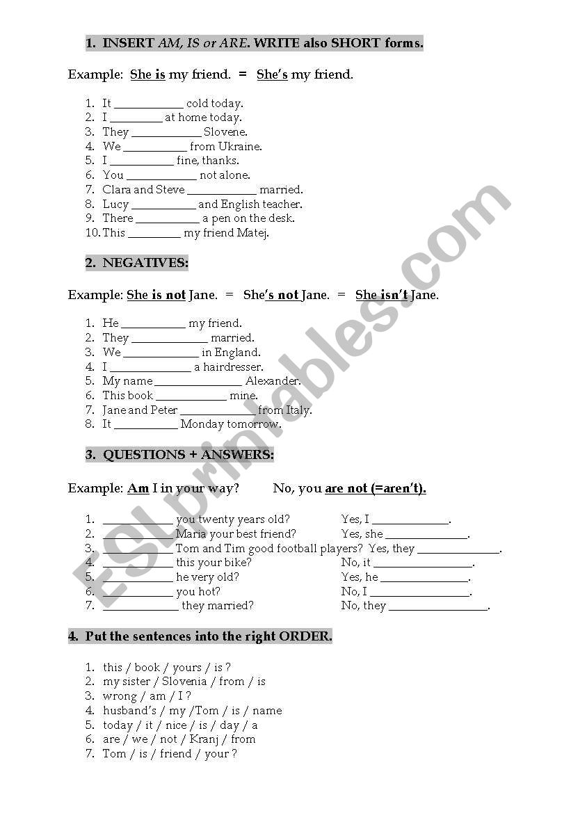 the verb TO BE worksheet