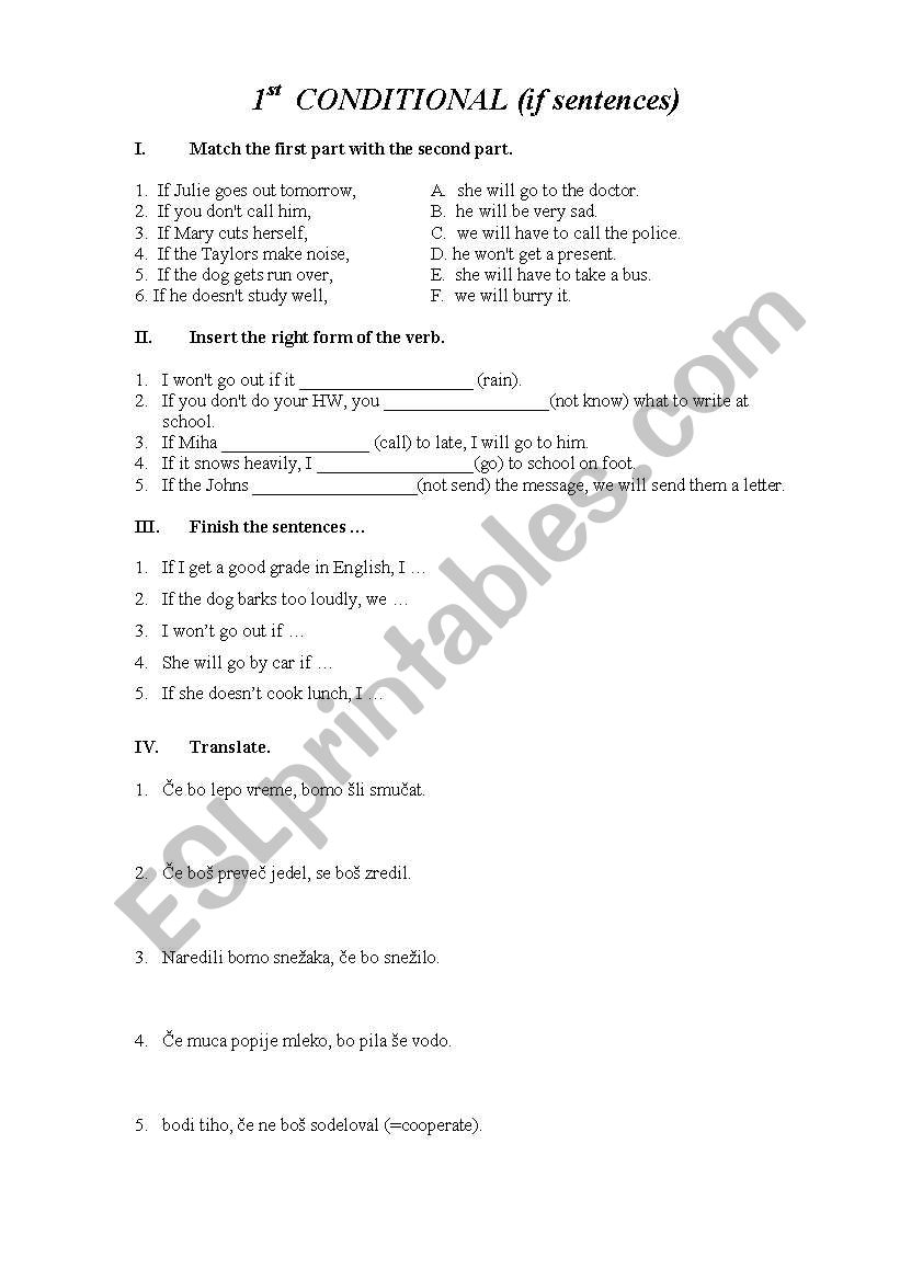1st  conditional worksheet