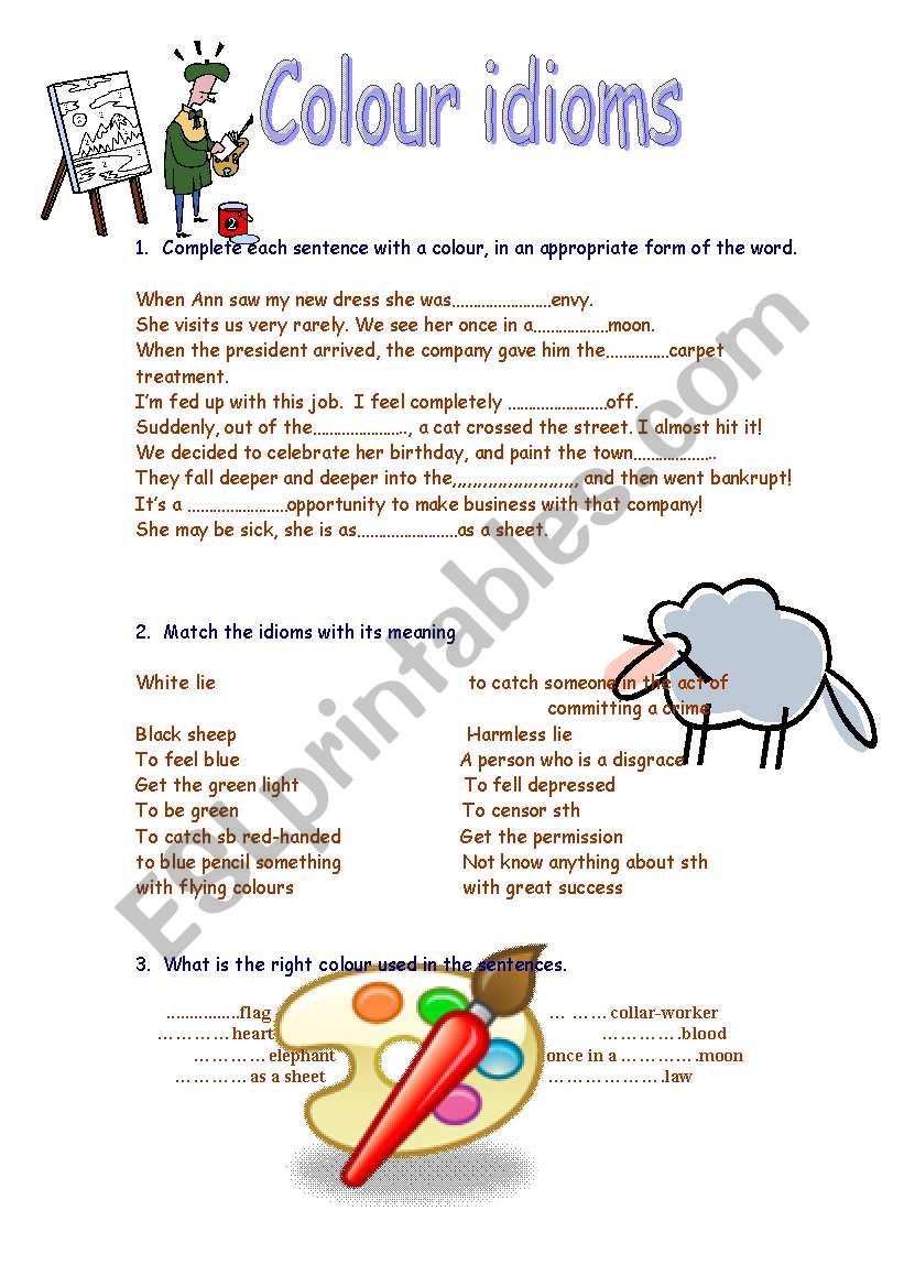 Colour idoms worksheet