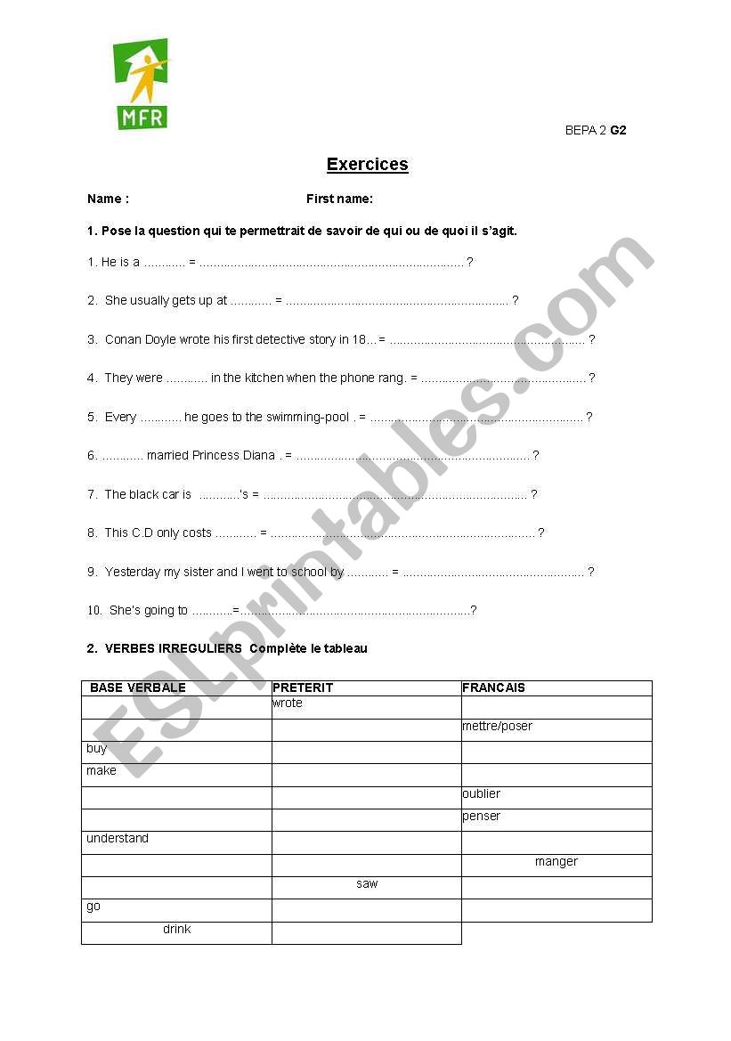 revisions worksheet