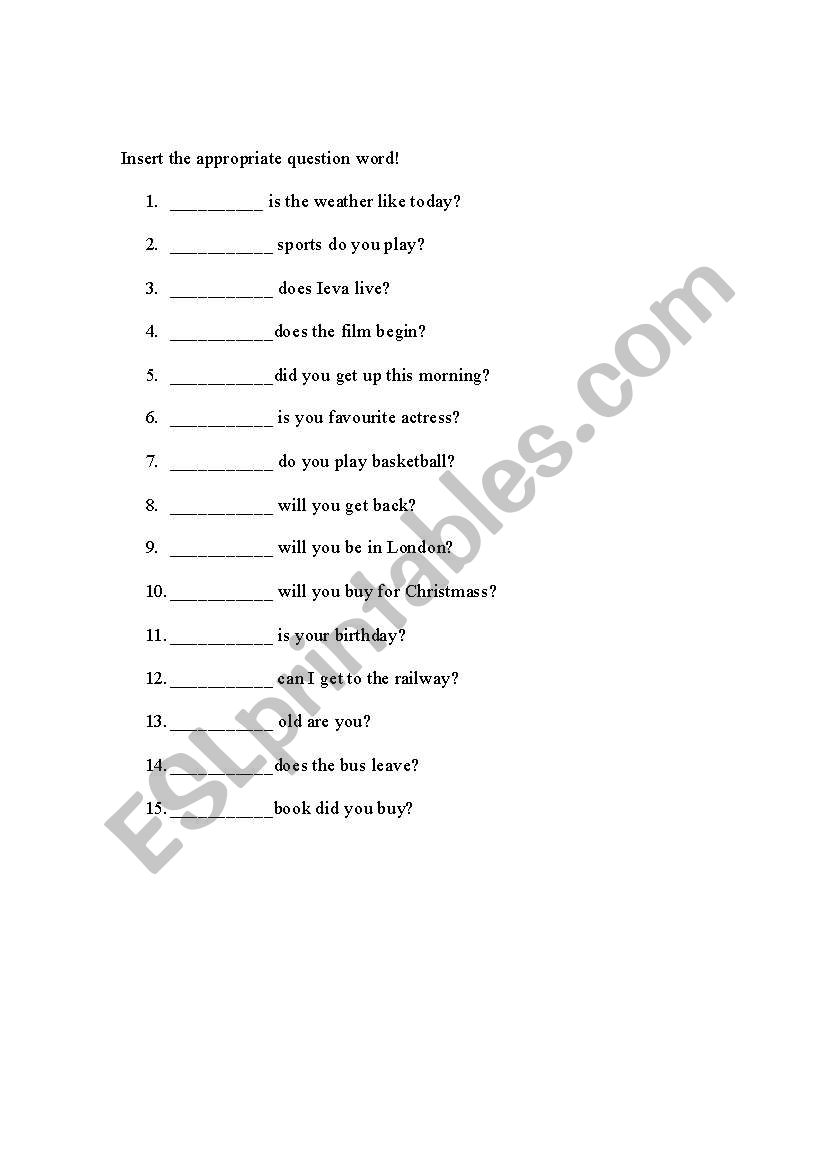 Question words worksheet