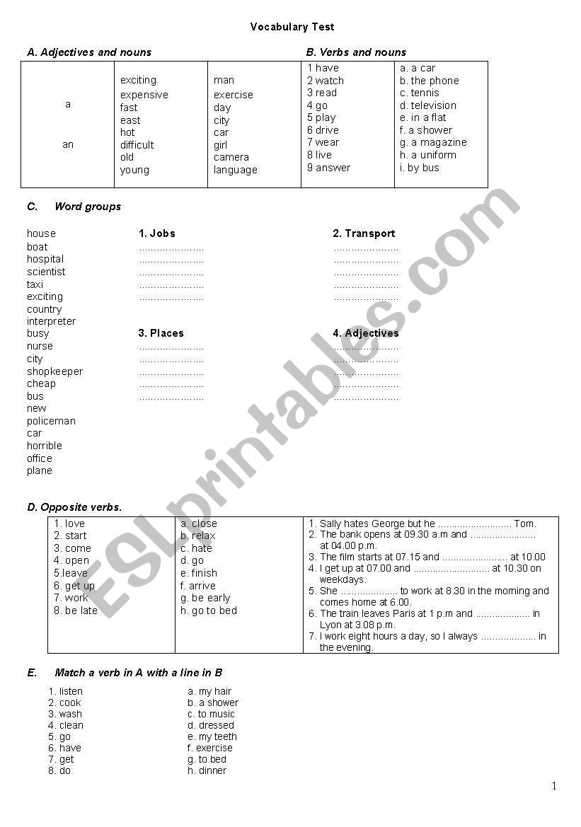 vocabulary worksheet worksheet