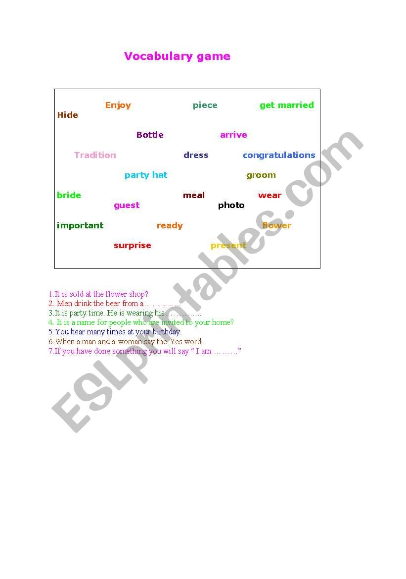 Vocabulary Game worksheet