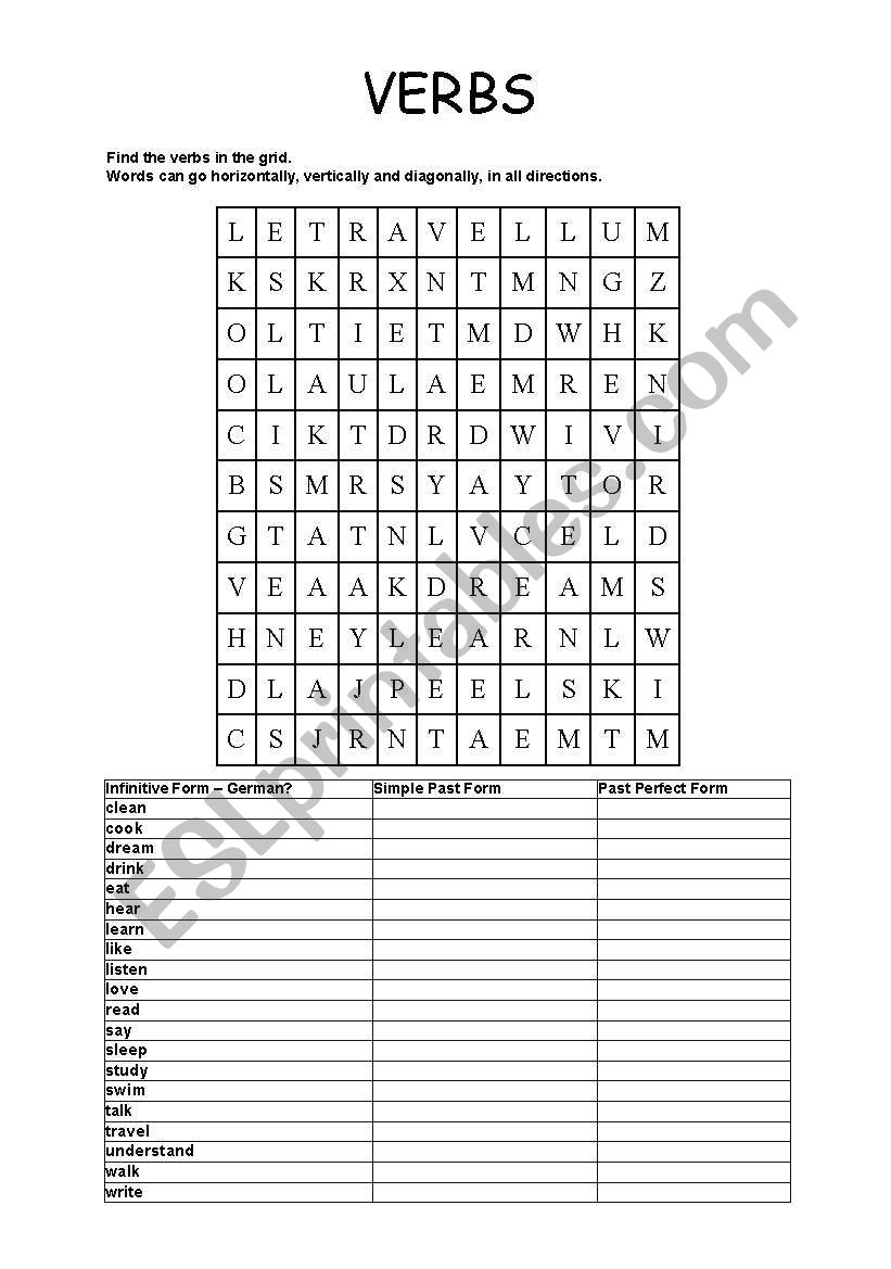 Verb Forms - Wordsearch Puzzle 
