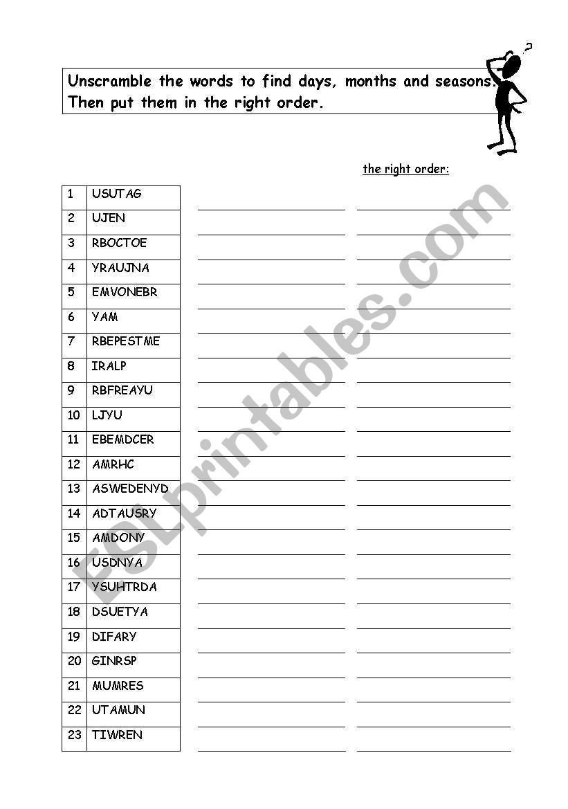 Days, Months, Seasons - Unscramble the words!