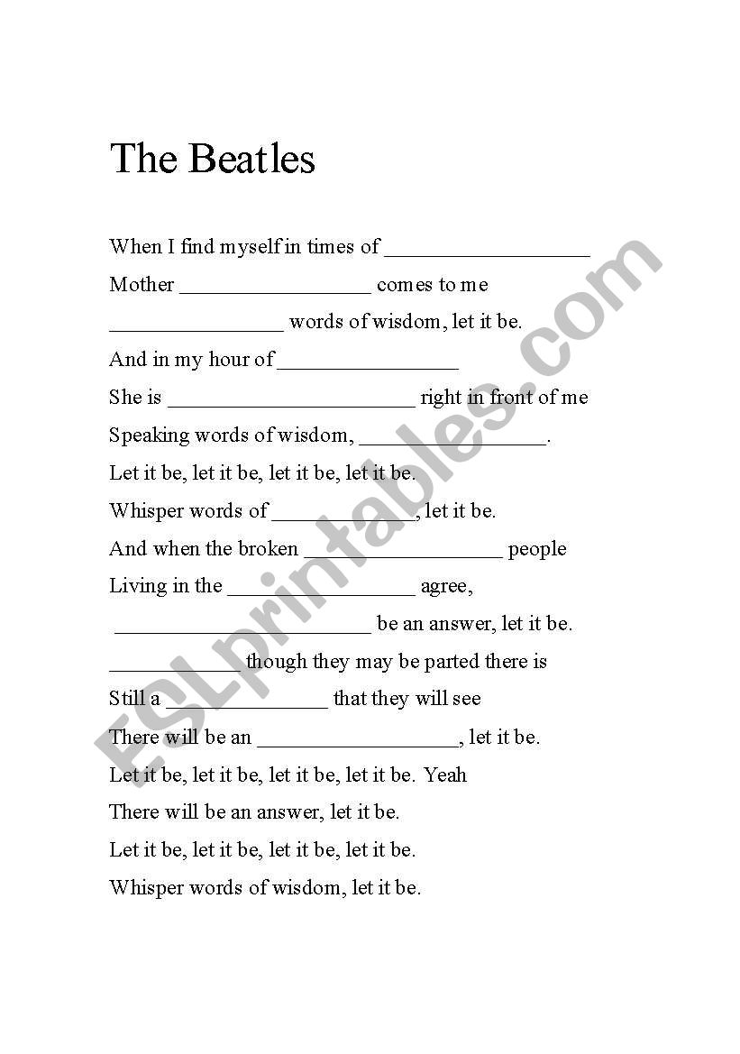 Let it Be Worksheet worksheet