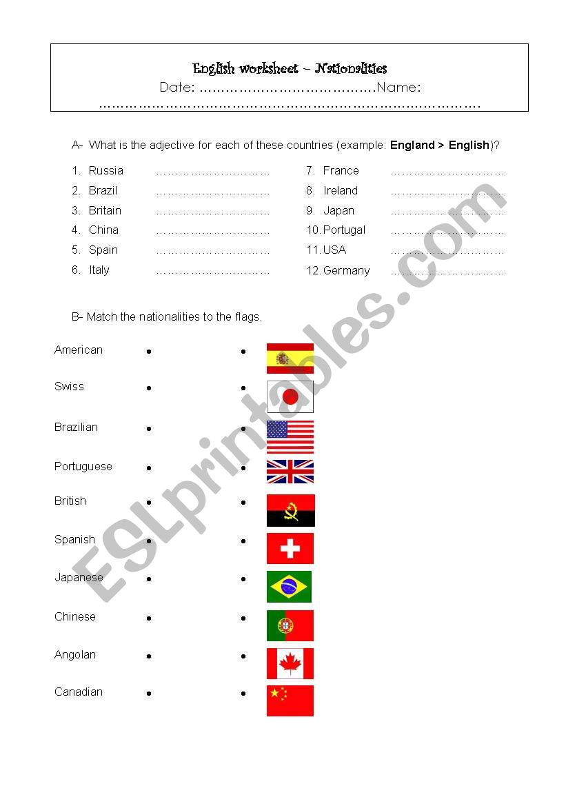 Nationalities worksheet