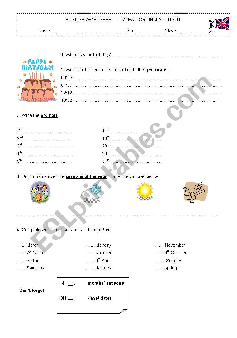 Dates- ordinals - prepositions in/on