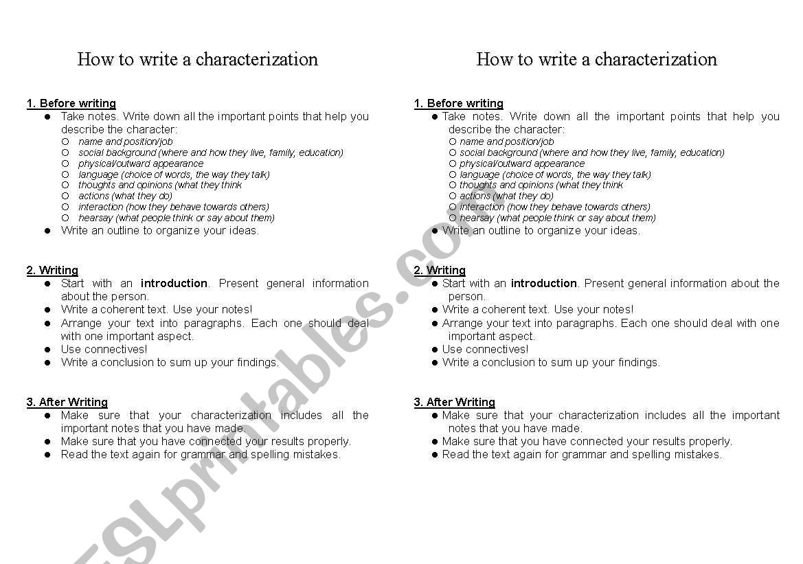 characterization essay question