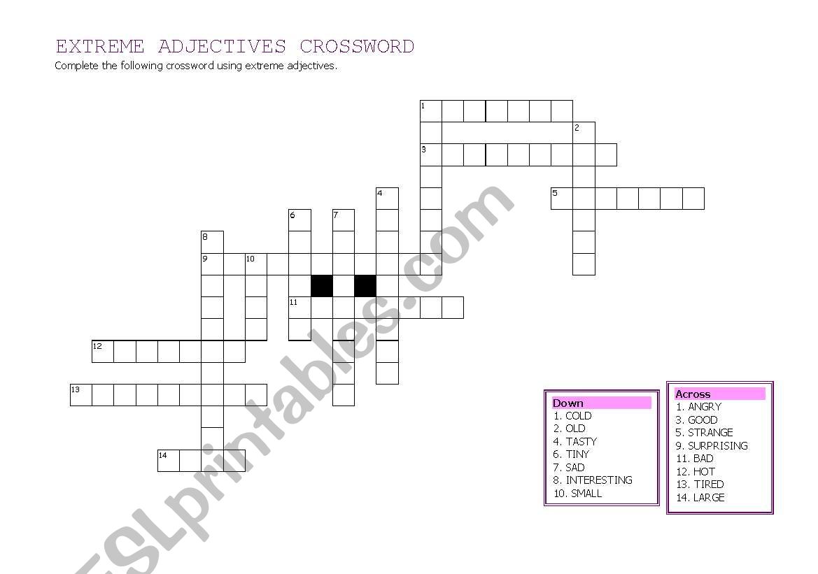 Extreme Adjectives Crossword worksheet