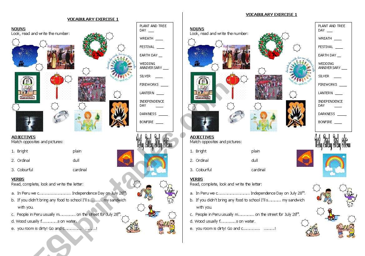 Celebrations worksheet