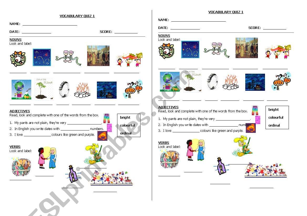 Celebrations Quiz worksheet