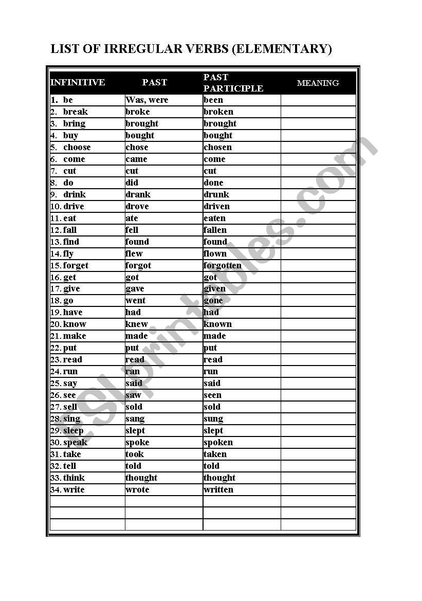 IRREGULAR VERBS worksheet