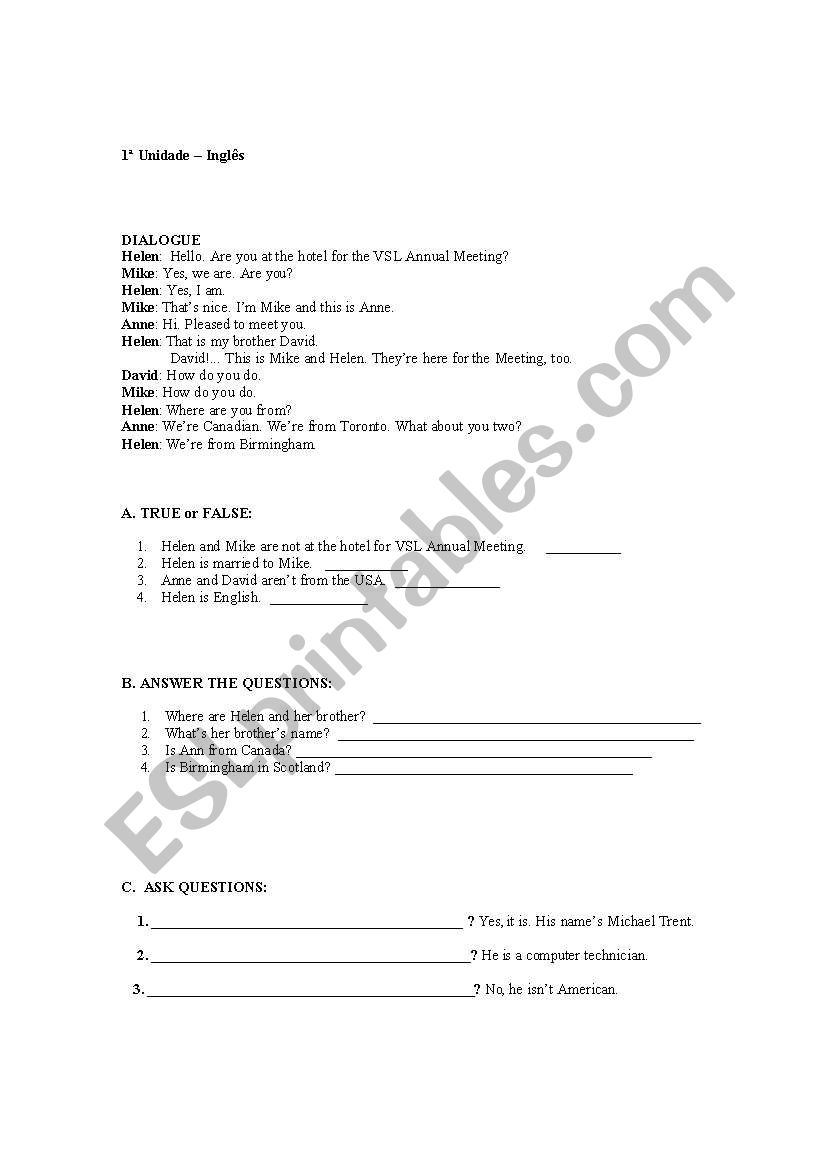 elementary exercises worksheet