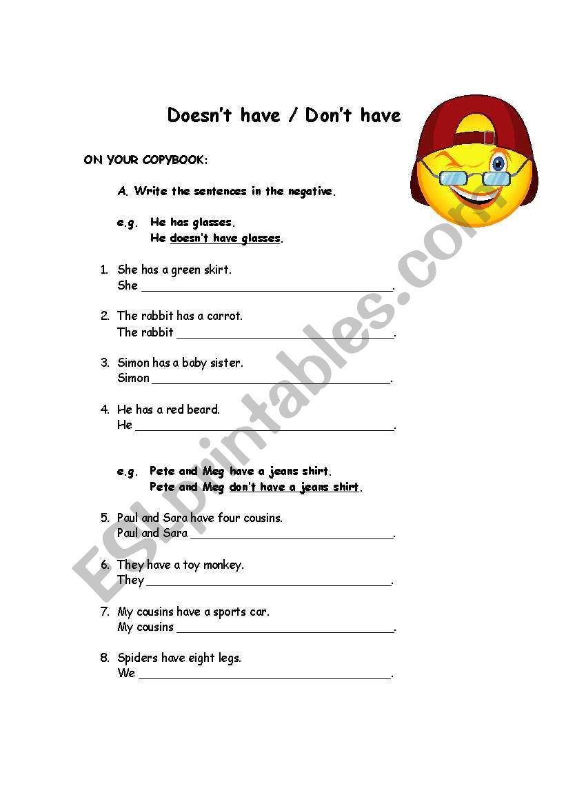 doesnÂ´t have - donÂ´t have worksheet