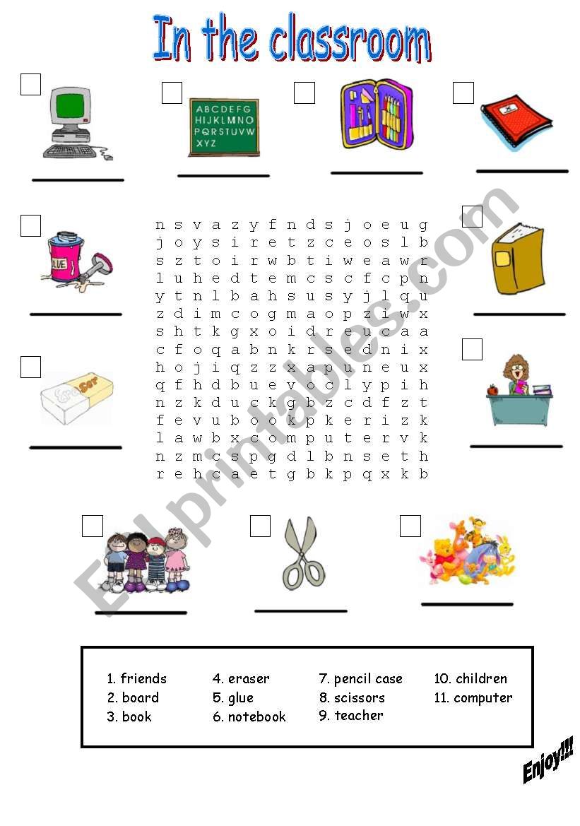 Classroom objects worksheet