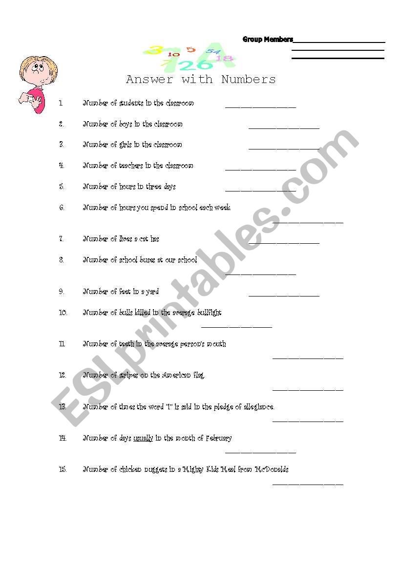 Answer with Numbers 1-100 worksheet
