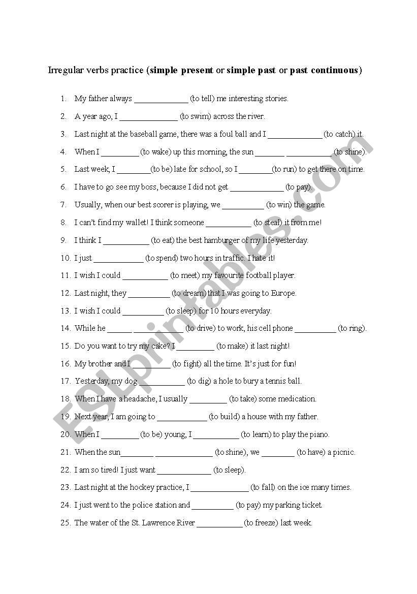 Irregular verbs practice worksheet