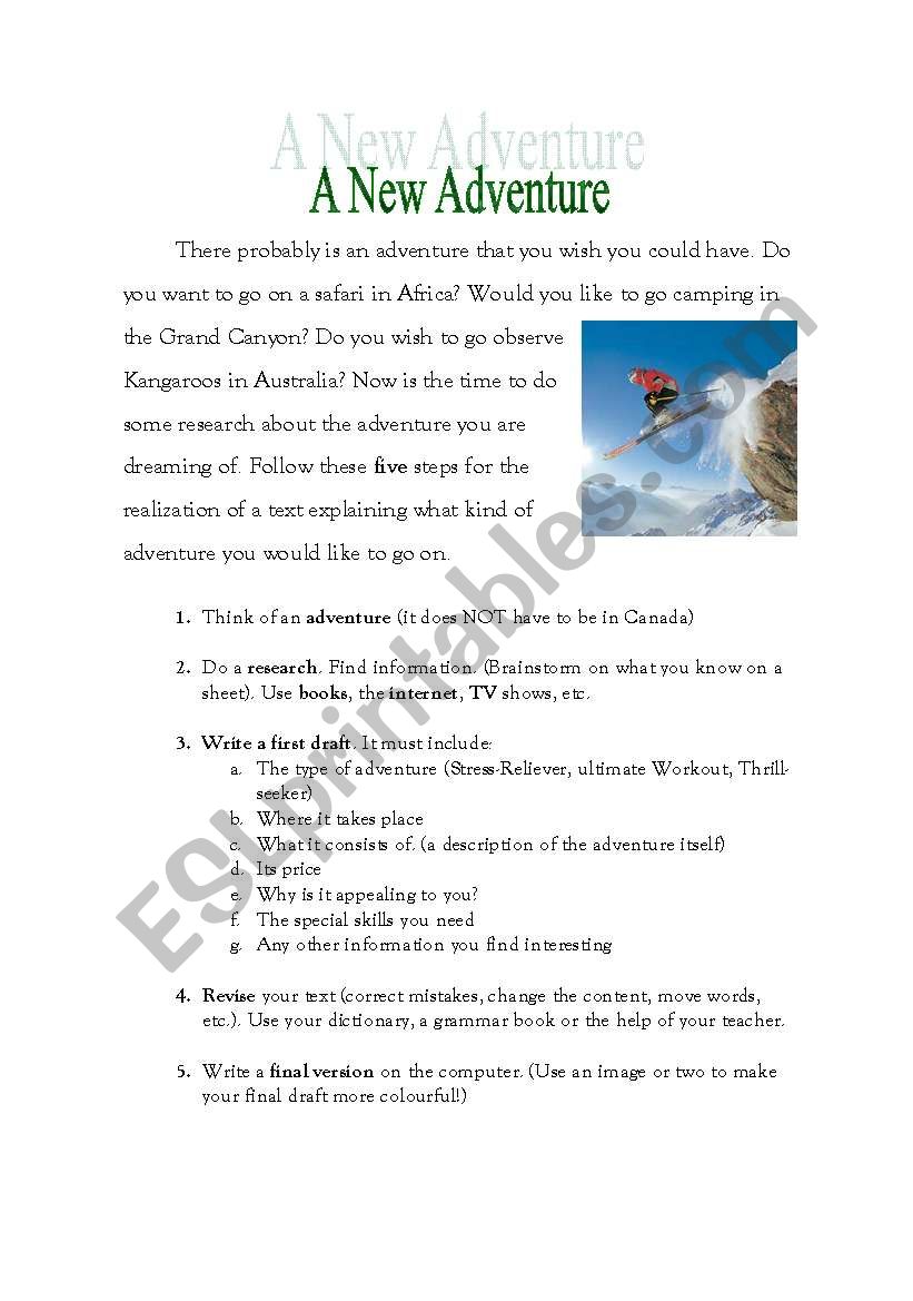 A New Adventure worksheet