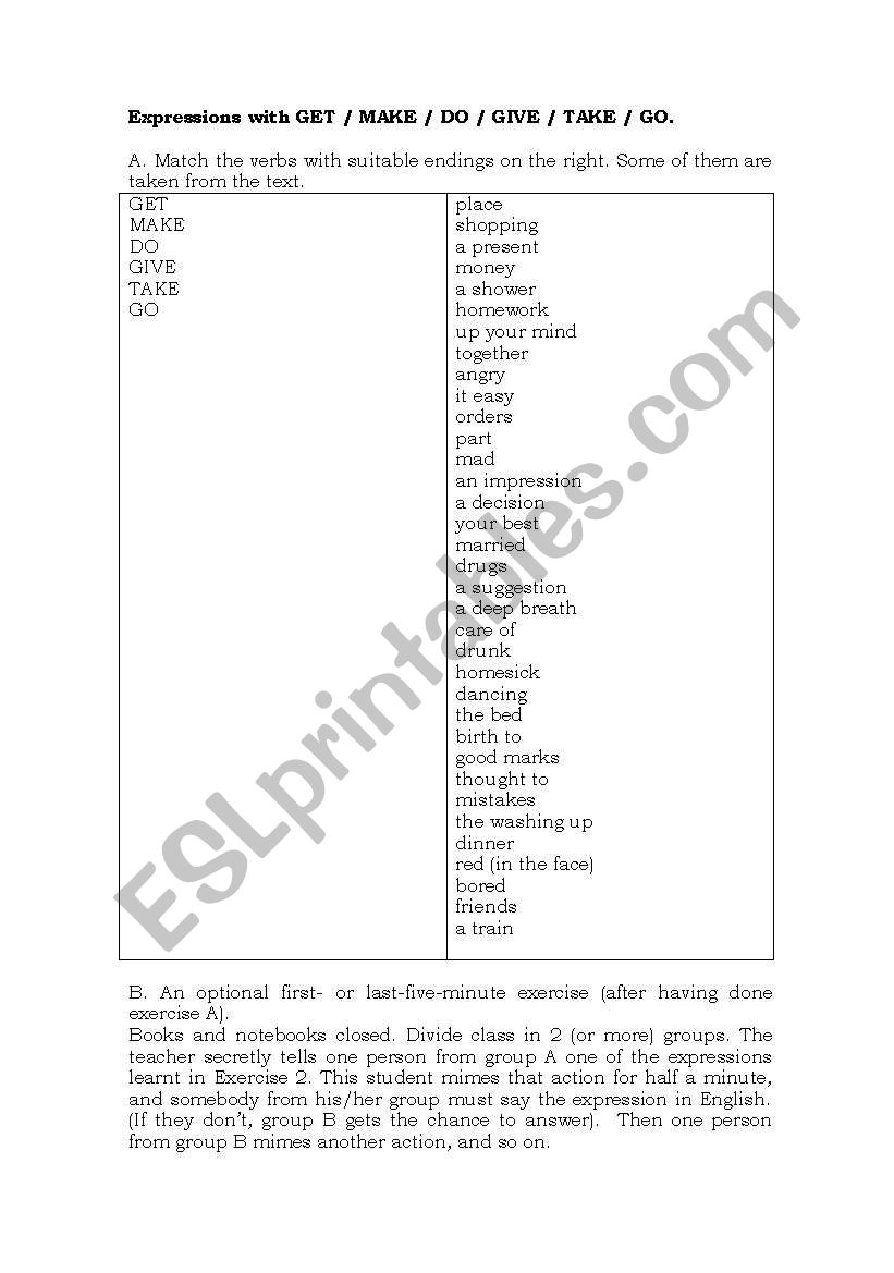  EXPRESSIONS WITH GET / MAKE / DO / GIVE / TAKE / GO