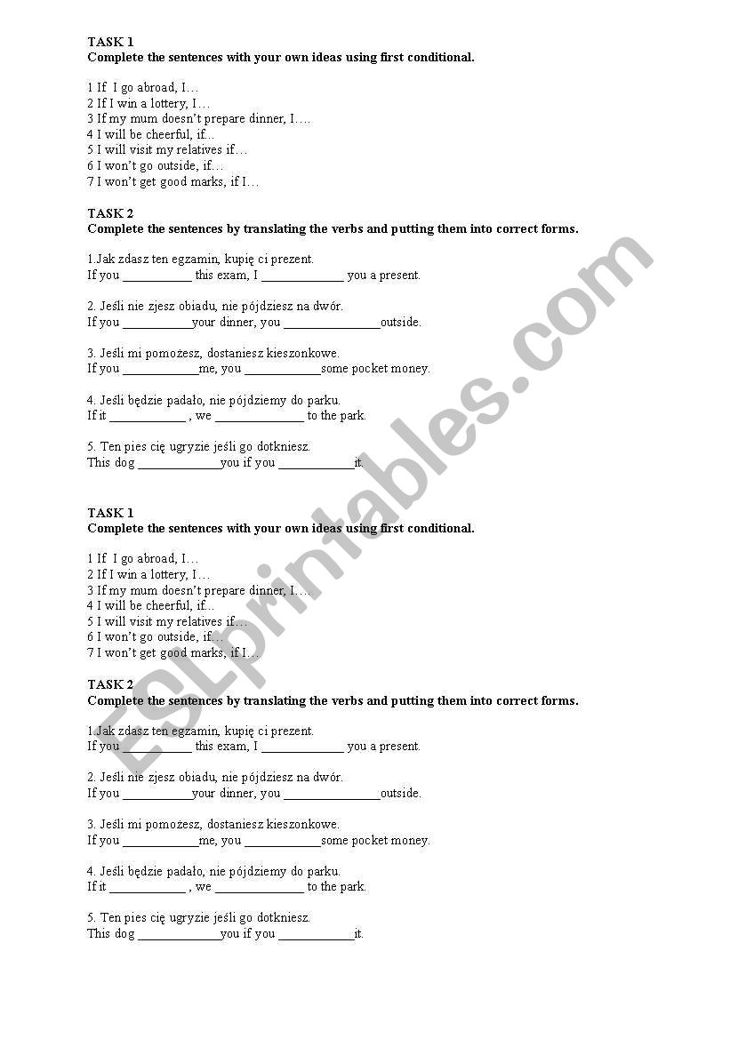 first conditional exercises worksheet