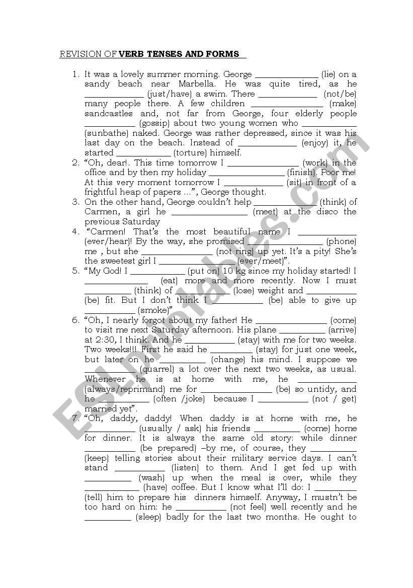 REVISION OF VERB TENSES AND FORMS