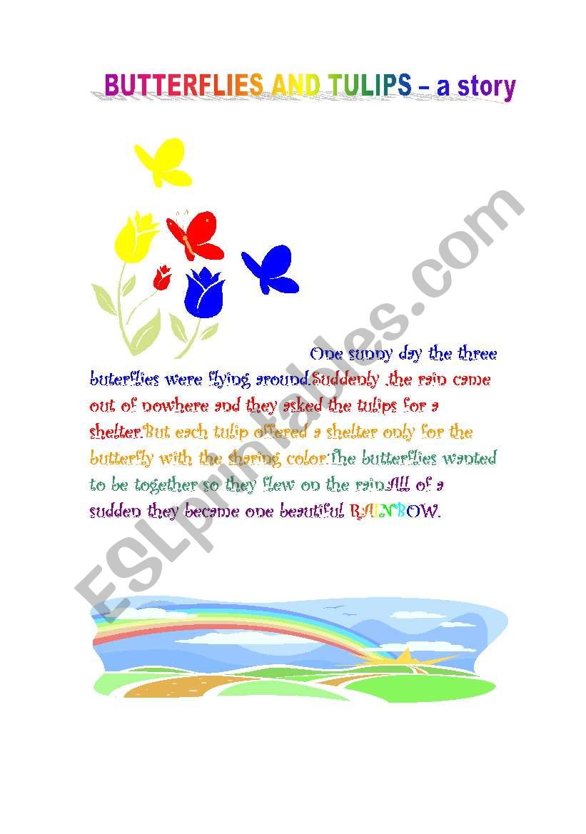 three butterflies and tulips worksheet