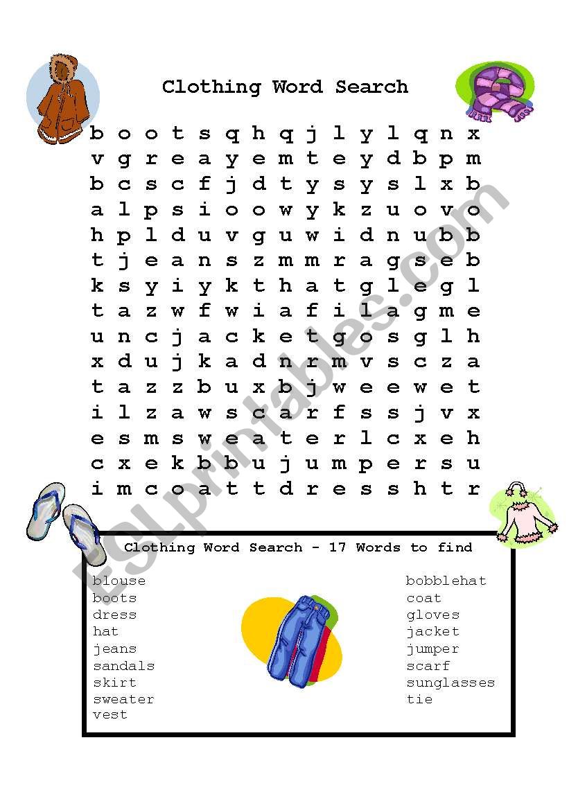 Clothing Wordsearch worksheet