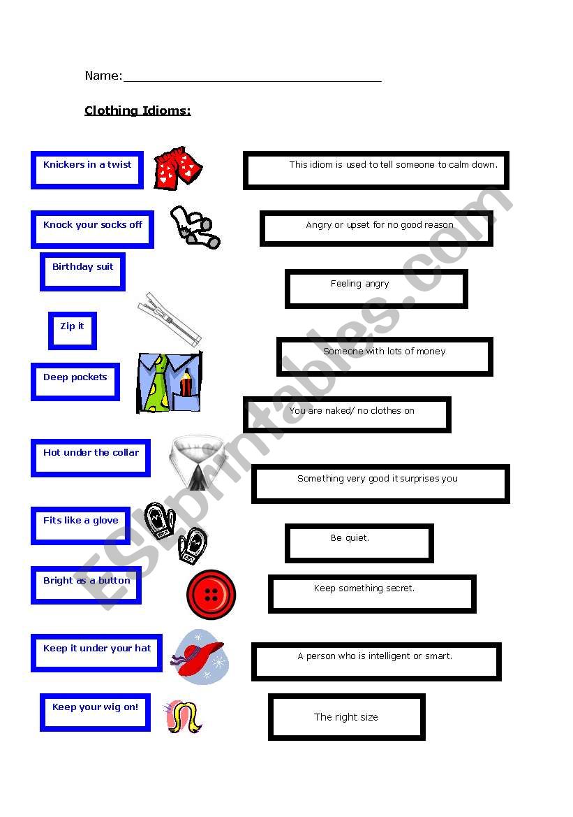 Clothing idioms worksheet