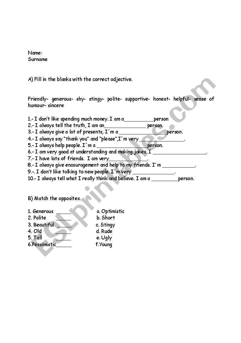 Adjectives worksheet