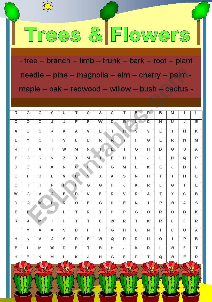 FLOWERS & TREES WORDSEARCH worksheet