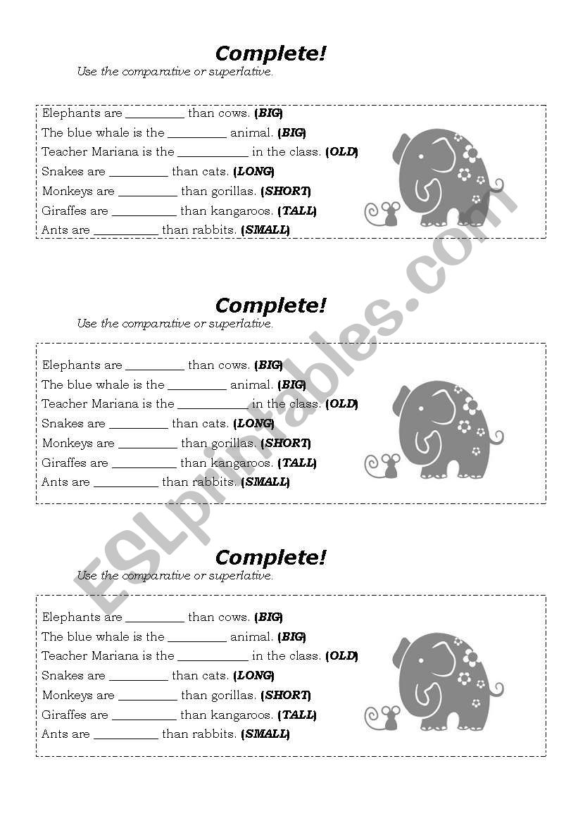 Comparatives and superlatives worksheet